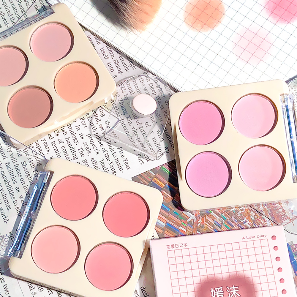 Yuanmo Four-Color Exquisite Cheek Color Palette Matte Whitening Natural Nude Makeup Color Slightly Tipsy Orange Four-Color Blush