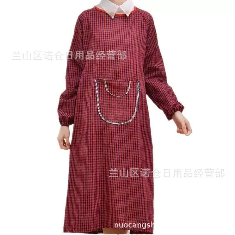 Пальто для взрослых, хлопковый клетчатый халат большого размера, фартук с длинными рукавами, кухонный пылезащитный большой карман, рабочая одежда