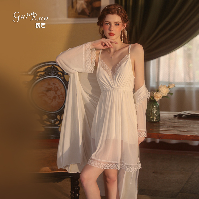 Ruoruo satén sexy malla transparente Deep V backless Correa camisón cómodo traje homewear de las mujeres 2133