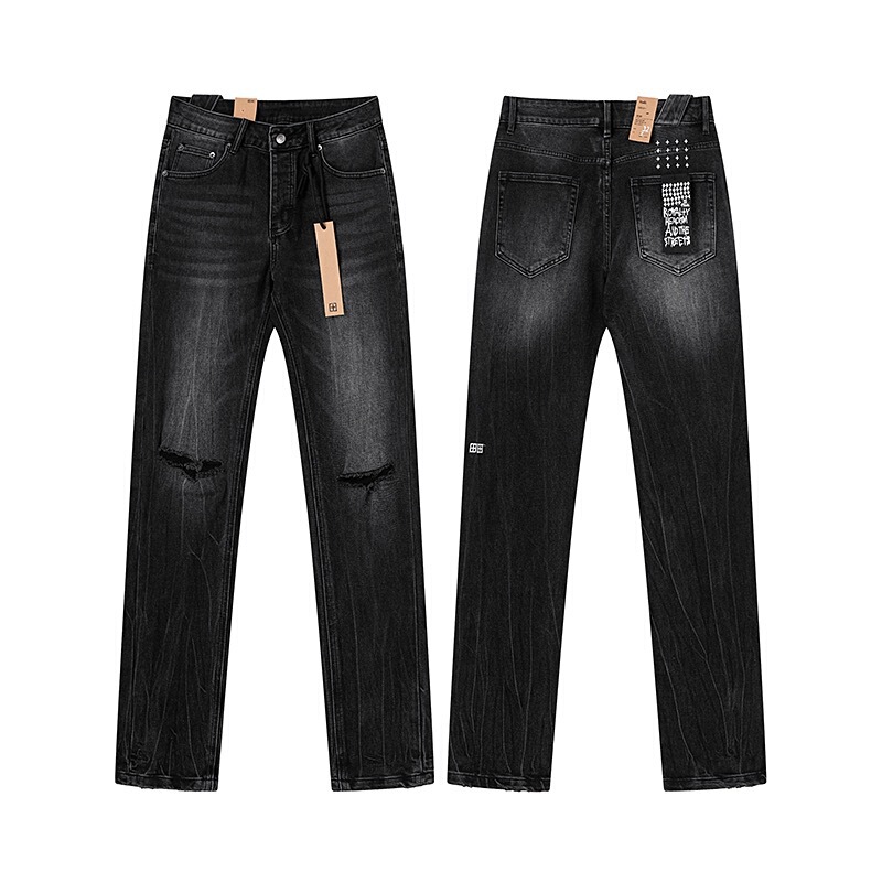 European and American Cross-Border Trendy Brand Ksubi Jeans, Long Pants, Washed and Distressed, with Embroidery, High Street Style, Slim Fit, Versatile