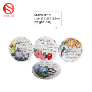 Creative Round Garden Art Slate, Painted Plants, Decorative Cement Craft Home Furnishings