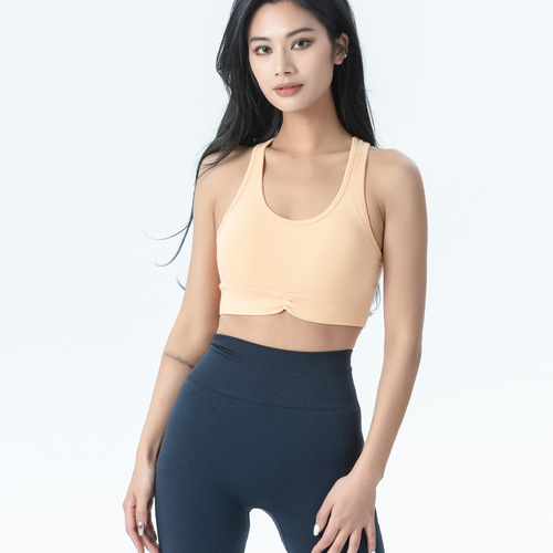 New solid-color seamless knit one-piece yoga underwear with high-intensity support, fitness anti-shock sports bra