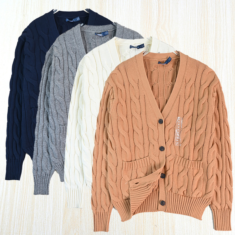 Siqi Women's Clothing 2512/4 American Single Relaxed Embroidery Thick Needle Cotton Thread Cable Casual Long Sleeve Knitted Cardigan