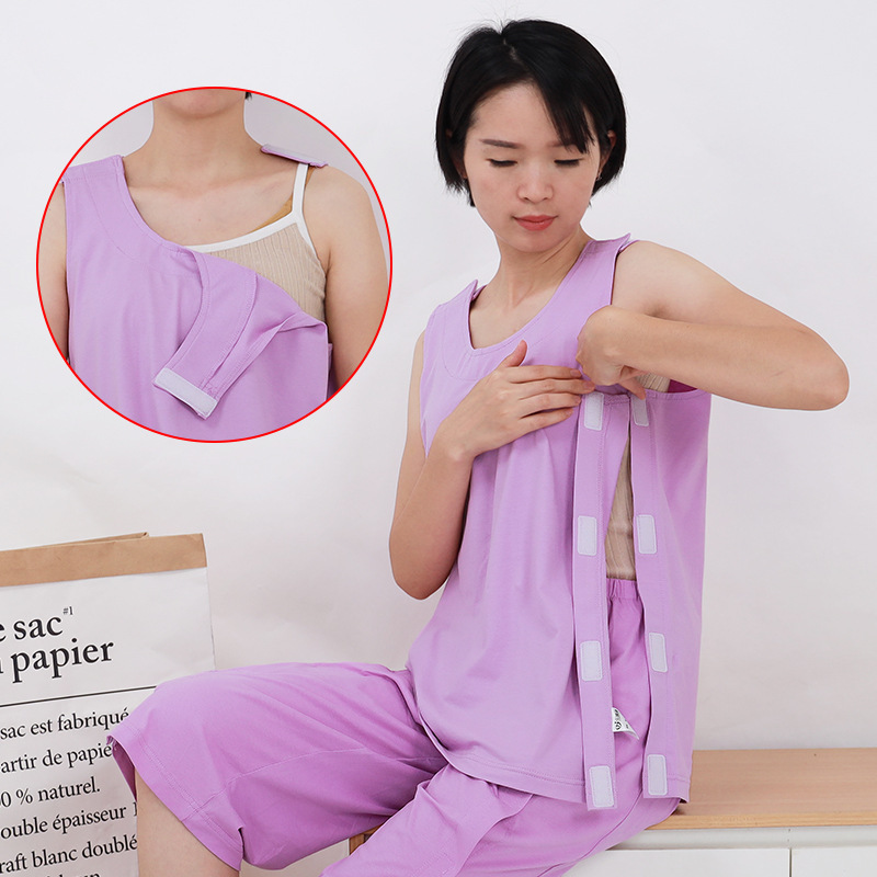 Easy-to-wear off-the-patient clothes sleeveless men's and women's vest easy-to-wear off-shoulder rib patella folding nursing clothes