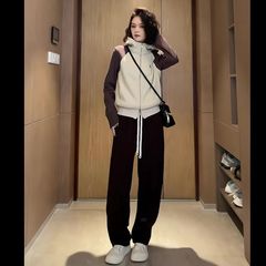 卫衣女加厚套装2025年秋冬季新款高级拼色连帽开衫长袖两件套