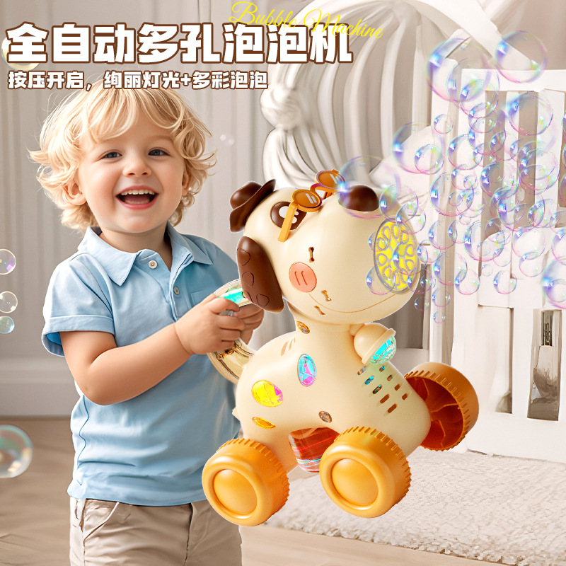 Bebé 0 - 1 pequeño carro de dibujos animados cachorro eléctrico poroso máquina de soplado de burbujas para niños de mano coche de burbujas para pequeños image 3