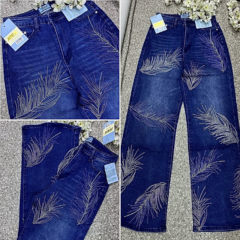 Boyfriend Jeans Available Rhinestone-Embellished Women's Wide-Leg Denim Pants Wholesale Stone Jeans Boyfriend Jeans Available Rhinestone-Embellished Women's Wide-Leg Denim Pants Wholesale Stone Jeans