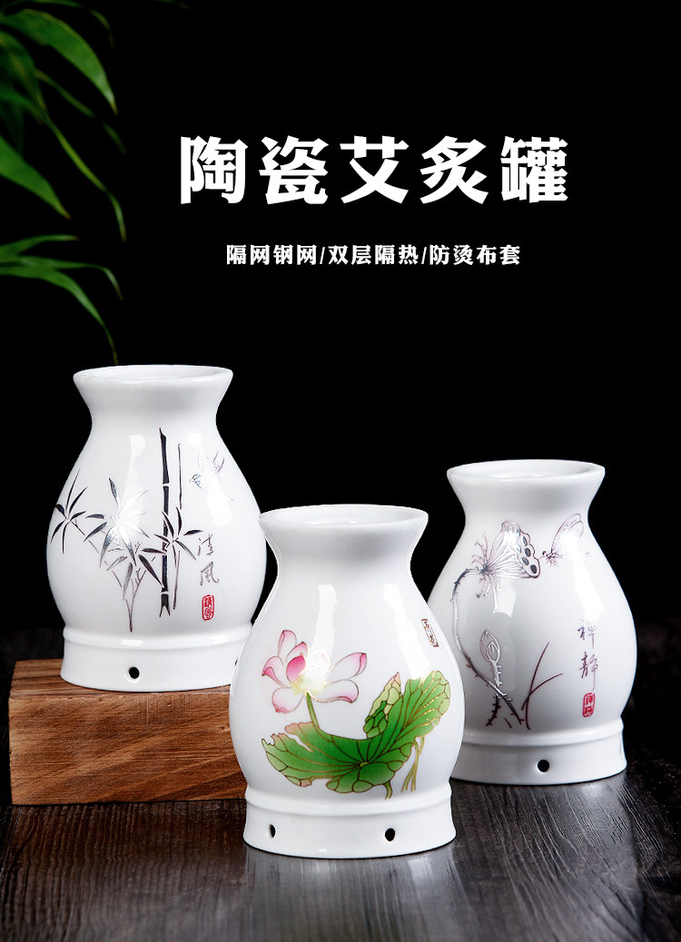 Ceramic Moxibustion Jar Double Layer Anti-Scald Design with Gua Sha Function Portable Warming Device 10.5x6.5x5.5 cm overview