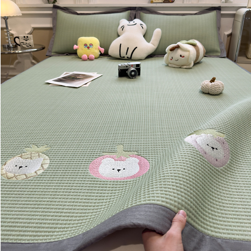 2025 nuevo estilo waffle cool silueta de seda de hielo sábana de cama de una sola pieza funda protectora de colchón fresco funda de cama de dibujos animados