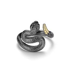 千叶泰银镶嵌个性响尾蛇戒指情侣款原创设计复古经典灵动开口戒指