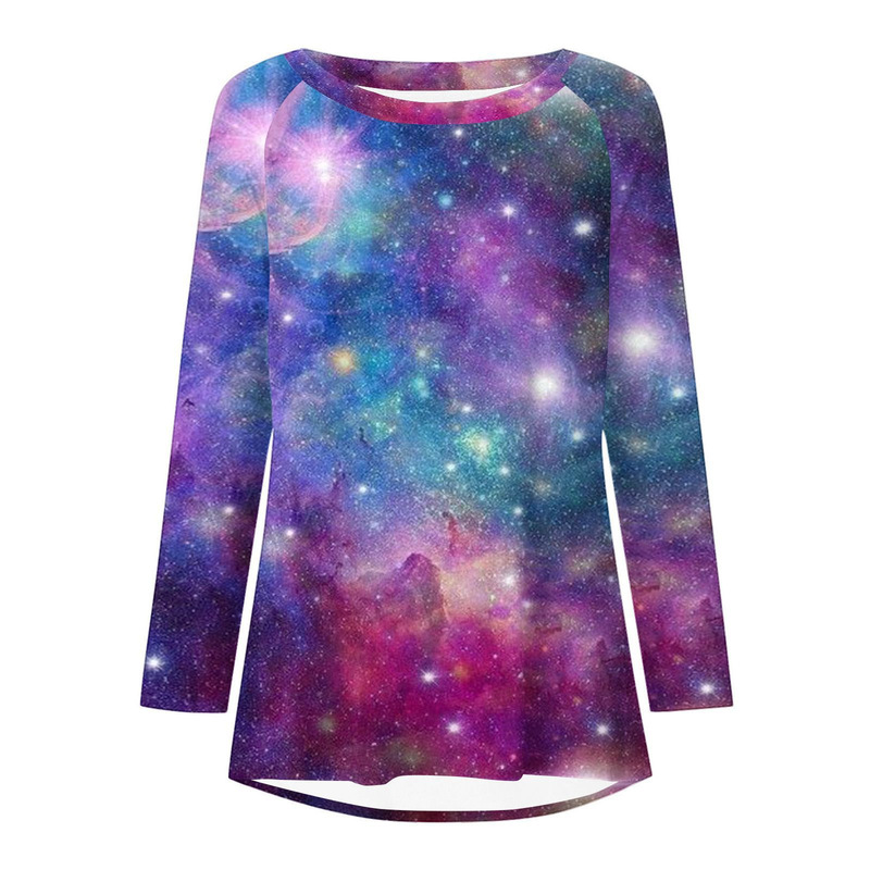 European and American holiday style plus-size women's top, vintage wooden board pattern with four-leaf clover print, raglan sleeves, round neck, long-sleeve T-shirt European and American holiday style plus-size women's top, vintage wooden board pattern with four-leaf clover print, raglan sleeves, round neck, long-sleeve T-shirt