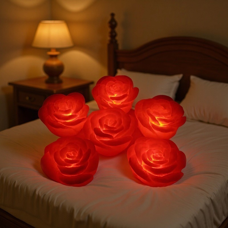 浪漫室内布置道具仿真红色电子玫瑰花发光小夜灯夜市婚庆果盘装饰