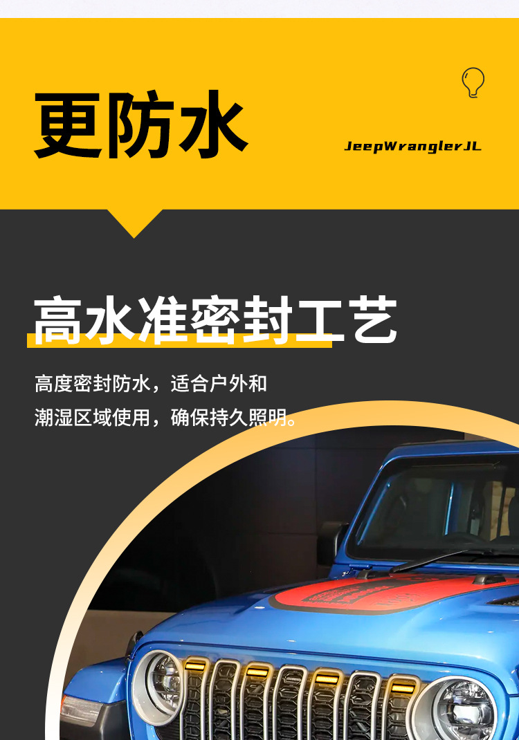 Suitable for Jeep Wrangler Jl 24-25 Years Special Mid-Grid Small Yellow Light Colorful App Rgb Daytime Running Light