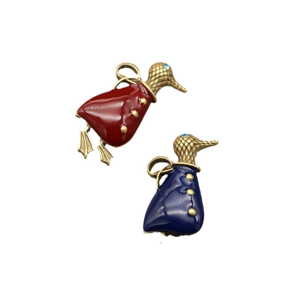 서양 중간 고대 구리 도금 18 올드 빈티지 골드 매칭 블루 에나멜 디자인 펭귄 디자인 작은 브로치