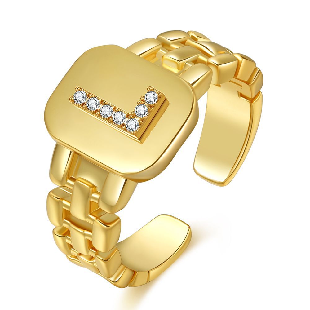 Fashion Letter Series Plated Real Gold Copper Open Ring Wholesale Nihaojewelry display picture 4