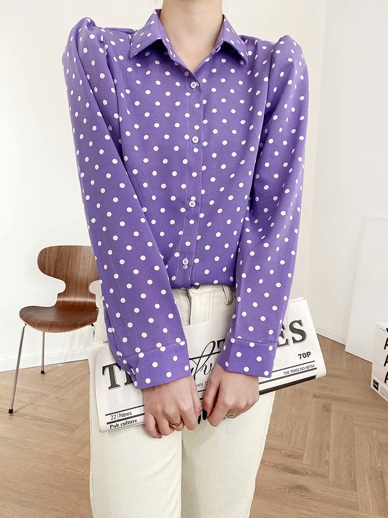 bubble sleeve single-breasted polka-dot shirt  NSAM49745