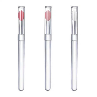 Transparent Handle Silicone Small Lip Brush with Lid Portable Multifunctional Silicone Head with Lid Disposable Lip Brush