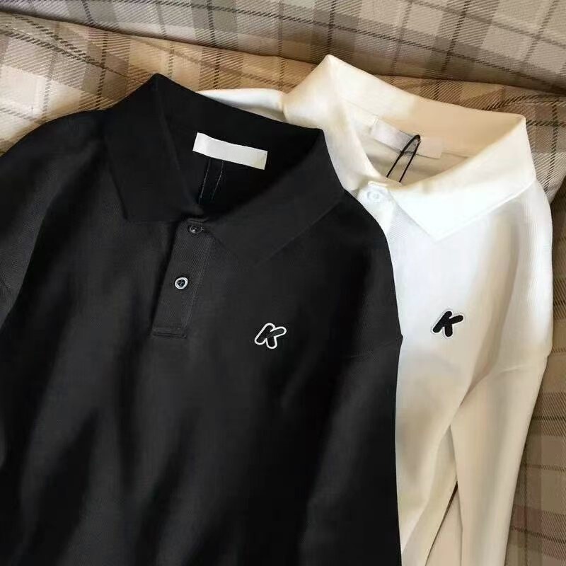 2025 Spring and Autum Boys' Lapel Polo Shirts, Medium and Large Kidsren's Casual Tops, Men's Long-Sleeved T-Shirts, Loose Japanese Style Style