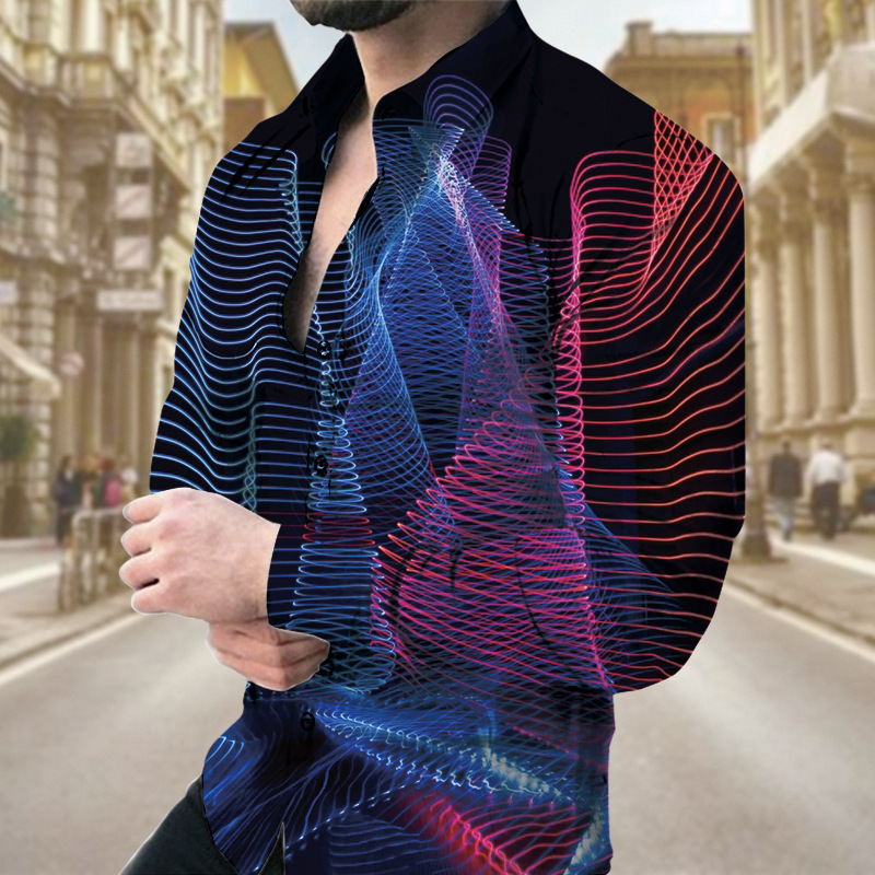 Spring And Autumn New European And American Men's Long Sleeve Shirt Casual Printed Shirt_viptrois.com
