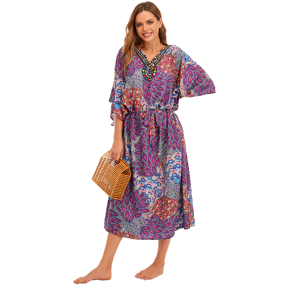 5D127 blusa de playa de secado rápido impreso traje suelto playa protección solar camisa playa vacaciones falda traje de baño chaqueta