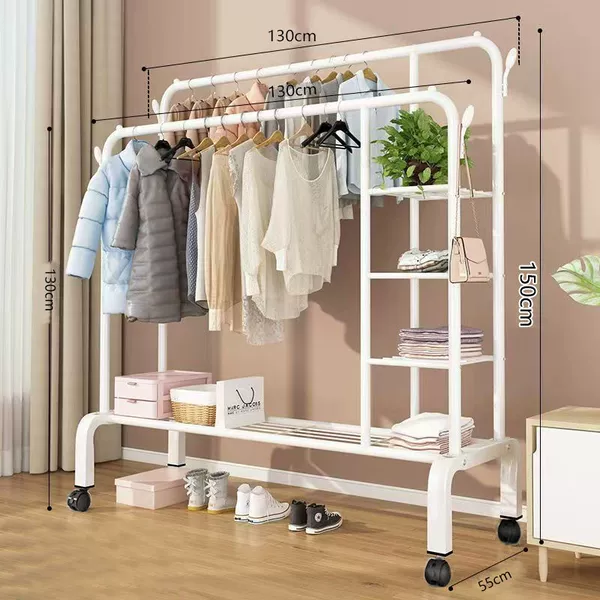 [Hot sale in the store] 130cm white - single layer double pole [side storage net + wheel
