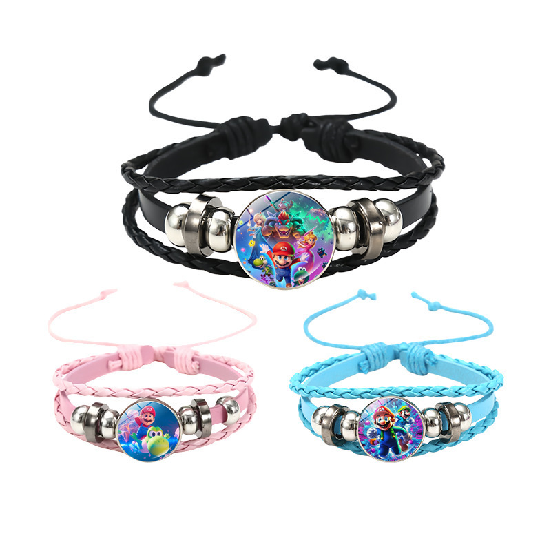 Super Mario Leather Bracelet Accessories Hot-Selling Game and Anime Merchandise Woven Hand Jewelry Cross-Border Supply