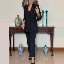 亚马逊跨境2025秋季欧美外贸新款女装时尚优雅套装西装上衣长裤女