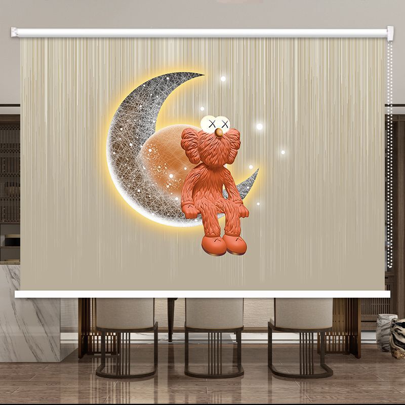 Rolling Blinds Simple Light Luxury Calligraphy and Painting Living Room Bedroom Office Blackout Sunshade Waterproof Sun Protection Adjustable Hand-Pulled Roller Blinds