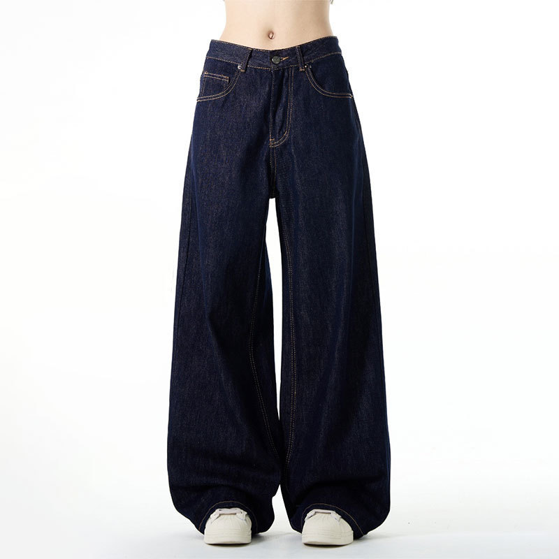 American Simple Blue Straight Jeans for Men and Women Basic Loose and Versatile Wide-leg cleanfit Pants Trendy Brand