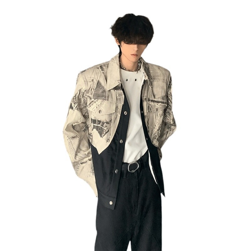 틈새 해체 넥타이 다이 디자인 센스 어깨 패드 재킷 남성 하이 엔드 센스 리퍼 핸섬 프로필 재킷 트렌디