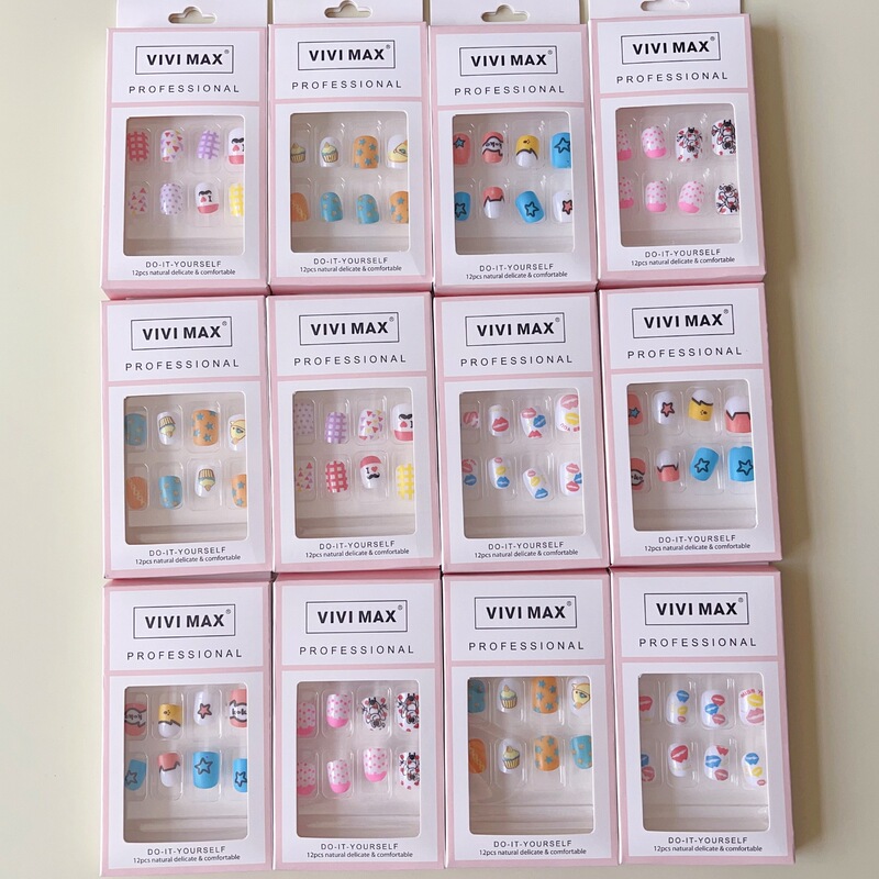 Foreign Trade Africa Exports 12 Pieces of Children's Nail Art Cute Children's False Nails Two Yuan Shop Stall Nail Art Short Round Armor