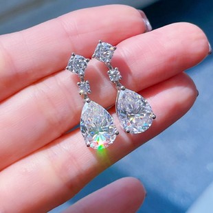 Water Drop Moissanite Zircon Earrings for Women Prom Banquet Simple Earrings European and American Commuter Earrings Fashion Trendy Ins Style