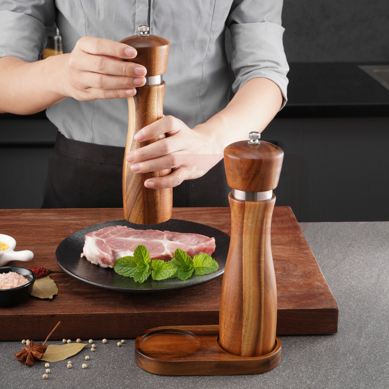 スチールリング研磨器アカシア木材胡椒ミルセラミックコア手动胡椒研磨器bbqバーベキューツールセット|undefined