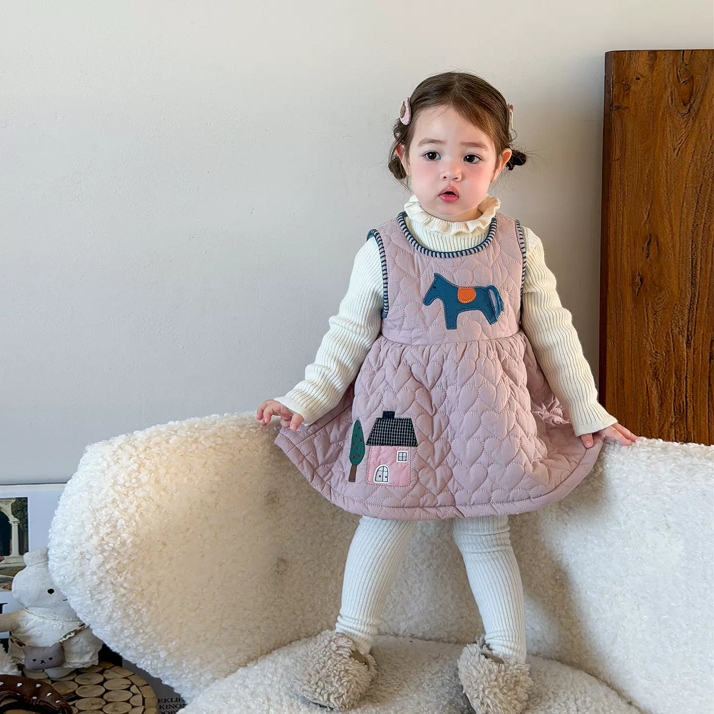 蔗梨童装女童连衣裙冬装洋气加绒加厚儿童背心裙公主裙女宝宝裙子