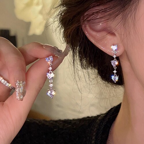 925 silver needle Korean version light luxury love pearl earrings women's ins style high-end zircon earrings personalized earrings
