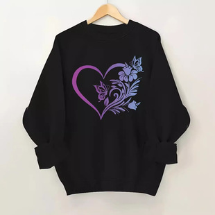 Gradient Color Butterfly Heart Print Cross-Border Export Hot-Selling Large Size Casual Fashion Round Neck Women's Sweatshirt