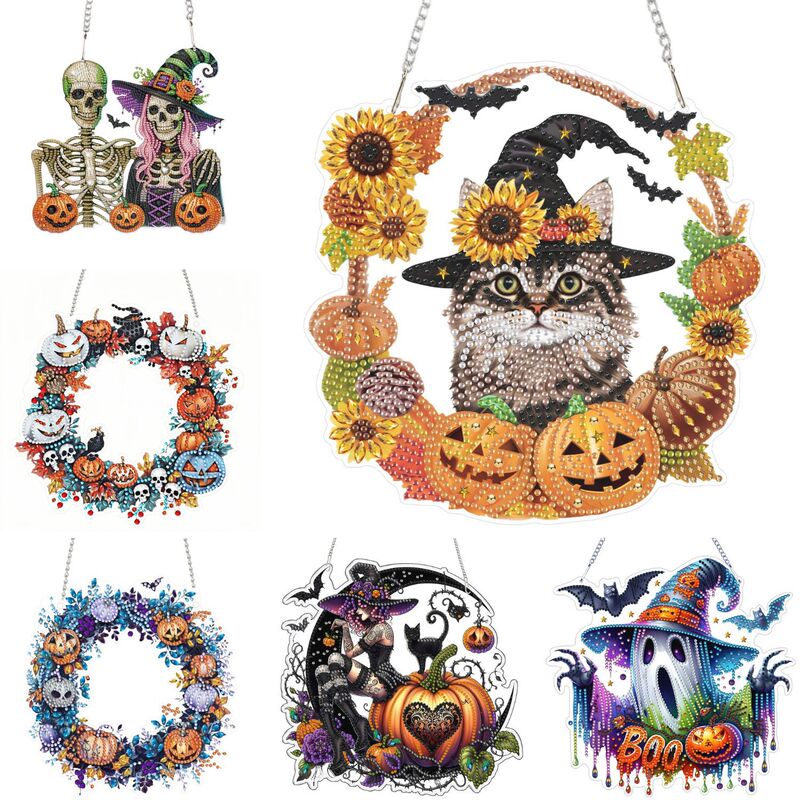 Cross-Border Hot-Selling Halloween Diamond Painting Pendant DIY Handmade Crystal Diamond Pendant Diamond Acrylic Pendant