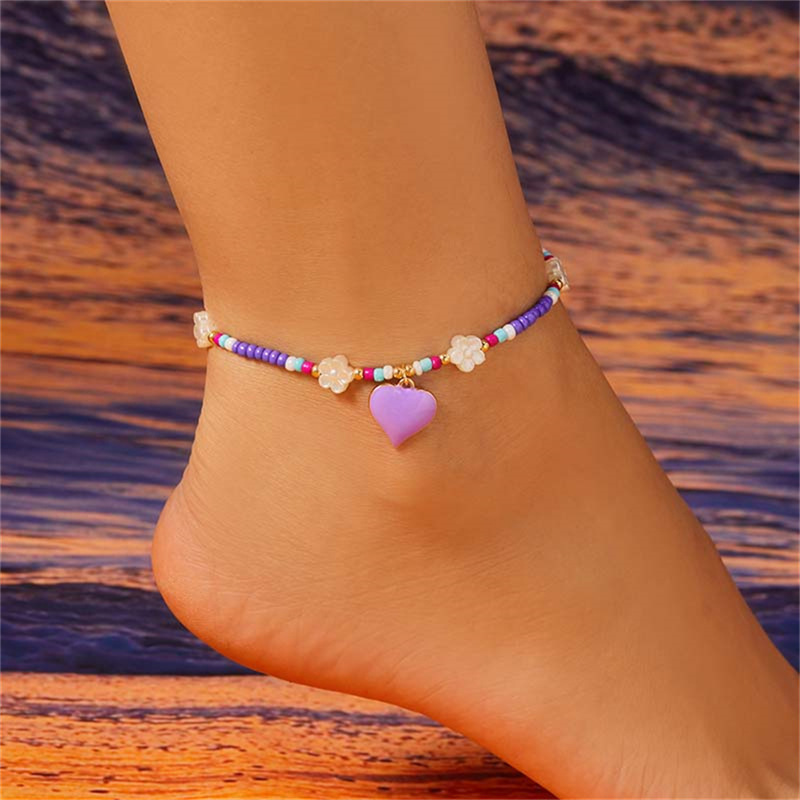 8g Weight Anklet Classification 1 Piece Quantity Holiday, Beach Occasion Seed Bead Material Heart Shape Pattern All Seasons Season Women's Gender Simple Style, Classic Style Style Wholesale Jewelry Simple Style Classic Style Heart Shape Seed Bead Anklet 3