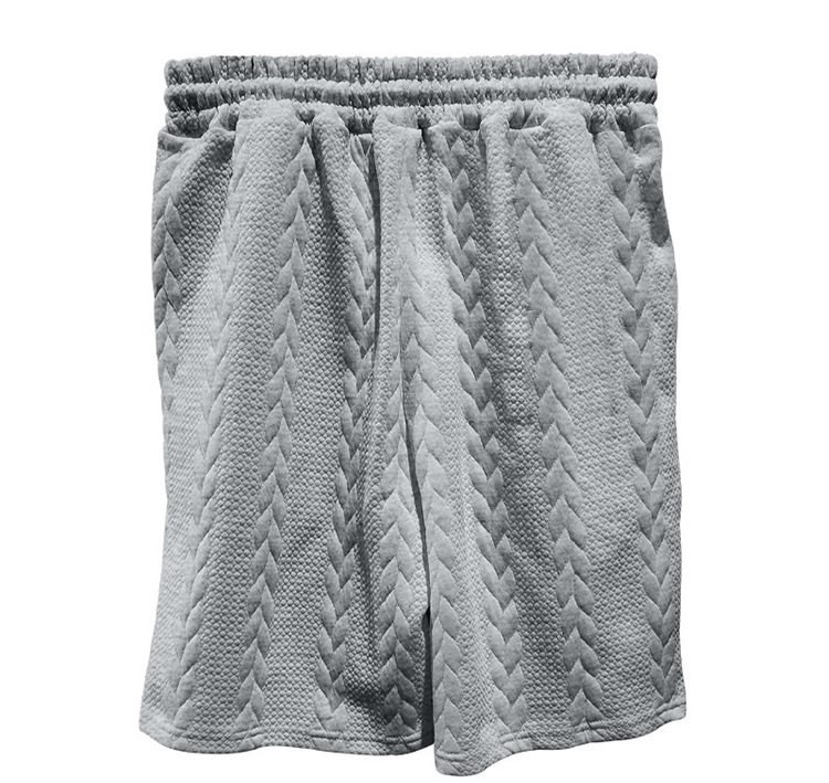 Men's Jacquard Knit Short Sleeve Tee And Shorts Set Solid Color Casual Summer Sport Outfit_viptrois.com