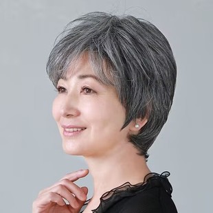 Women's White Wig Hair Short Straight Hair Grandma Performance White Hair Set Old Man's Whole Top White Artificial Hair Set