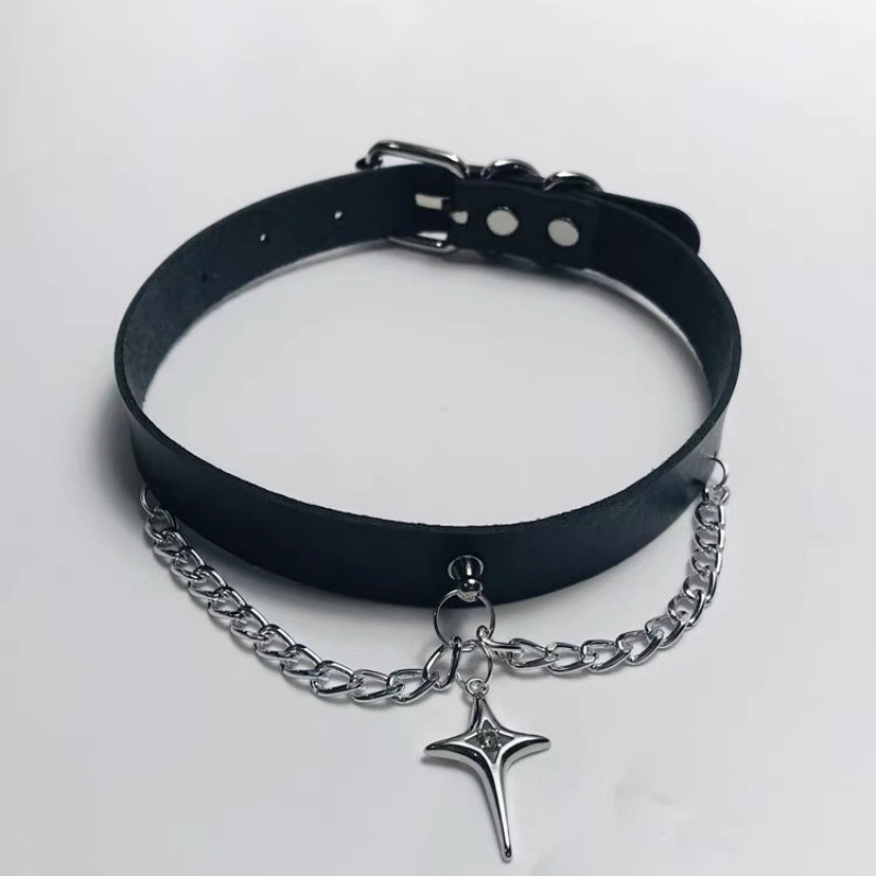 Diablo Punk-Four Mans Star-Collar Cross Leather-Spice Girl Necklace Retro Collarbone Necklace