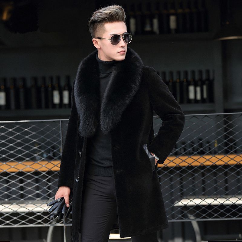 Shanli Dadi New Haining Mink Coat Men's Fur One Winter fleece-lined Thickened Mink Long Mink Hair Imitation