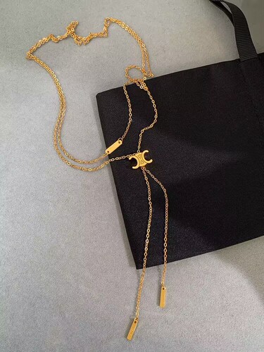 Arc de Triomphe long pullable gold tassel necklace women's high-end design niche light luxury high-end sweater chain