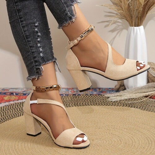 Fashion back zipper bag, fish mouth shoe for women, summer new plus size side open thin heel high heel sandals