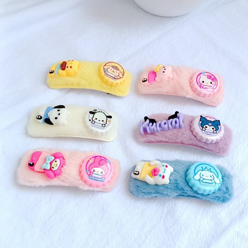 批發簡約毛絨髮飾少女碎發卡通髮夾三麗鷗側邊夾劉海夾可愛BB夾