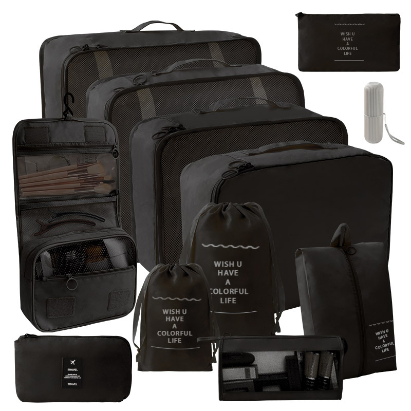 블랙 12 종 세트 [7 종 세트 + 소묶음 포켓 + 트라이앵글 백 + 후크 백 + 디지털 백 + 워시 컵]