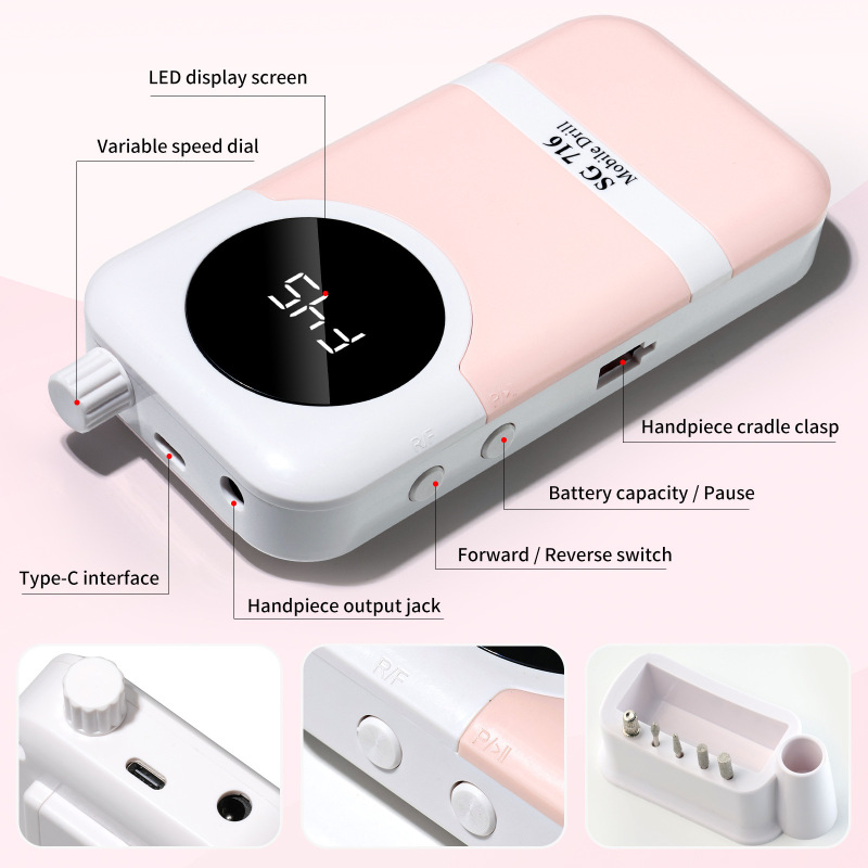 充電式ネイルポリッシャー、ネイルサロン用マニキュアリムーバー、角質ポリッシャー、ポータブル蓄電式ネイルポリッシャー|undefined