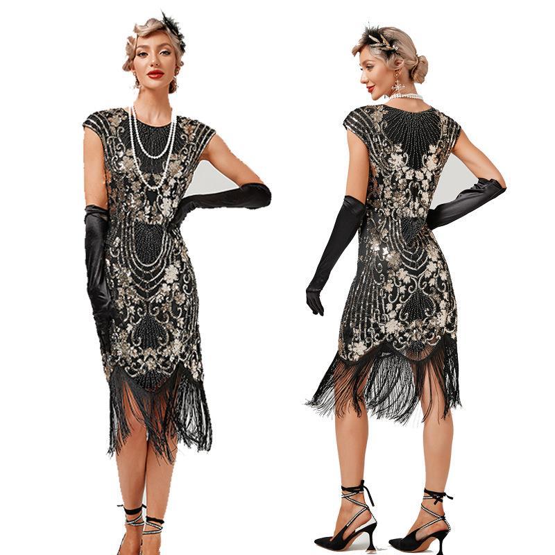 Amazon deseo real shot 1920s vintage vestido de lentejuelas borla con cuentas hechas a mano más tamaño noche
