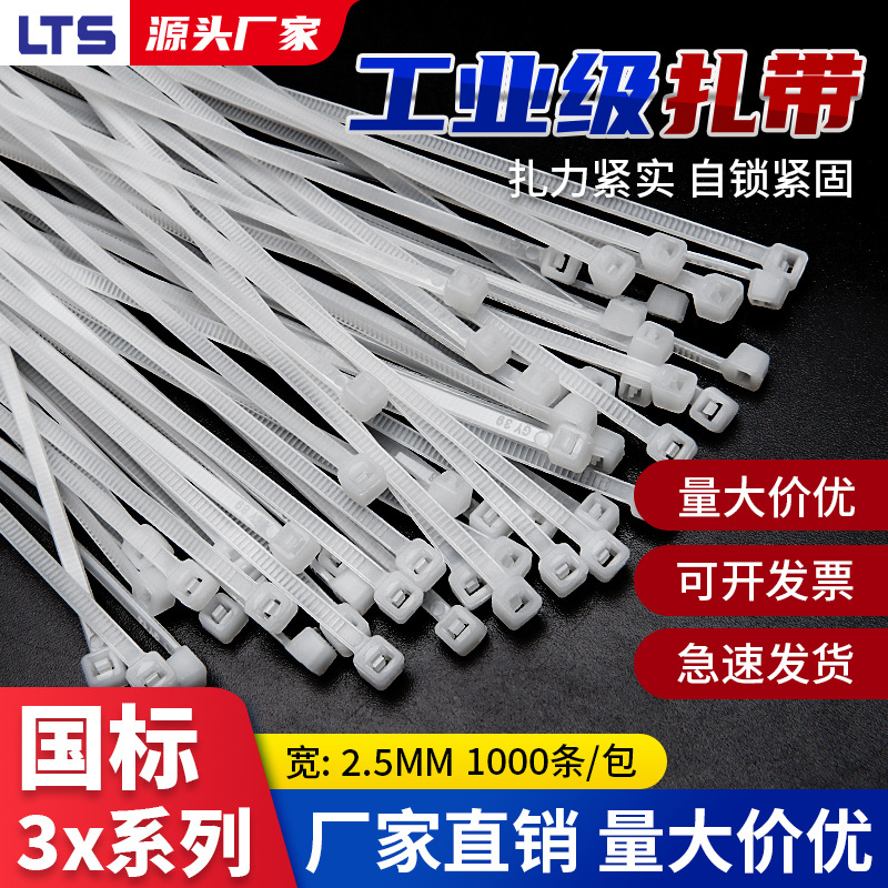 国标小规格扎带自锁式尼龙电子线路捆绑白色塑料黑白色每包1000条