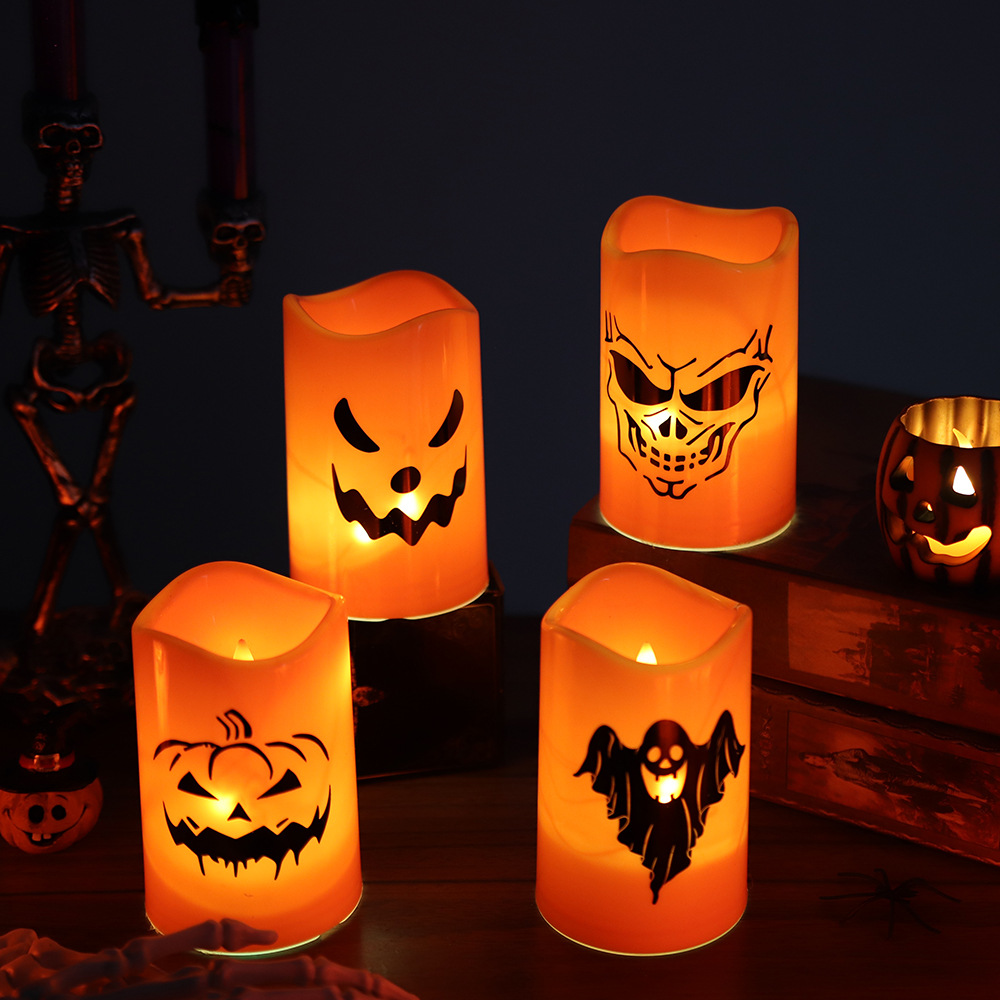 Transfronterizo al por mayor de Halloween LED lámpara de vela electrónica esqueleto patrón fantasma diseño de lámpara de noche decoración lámpara de calabaza
